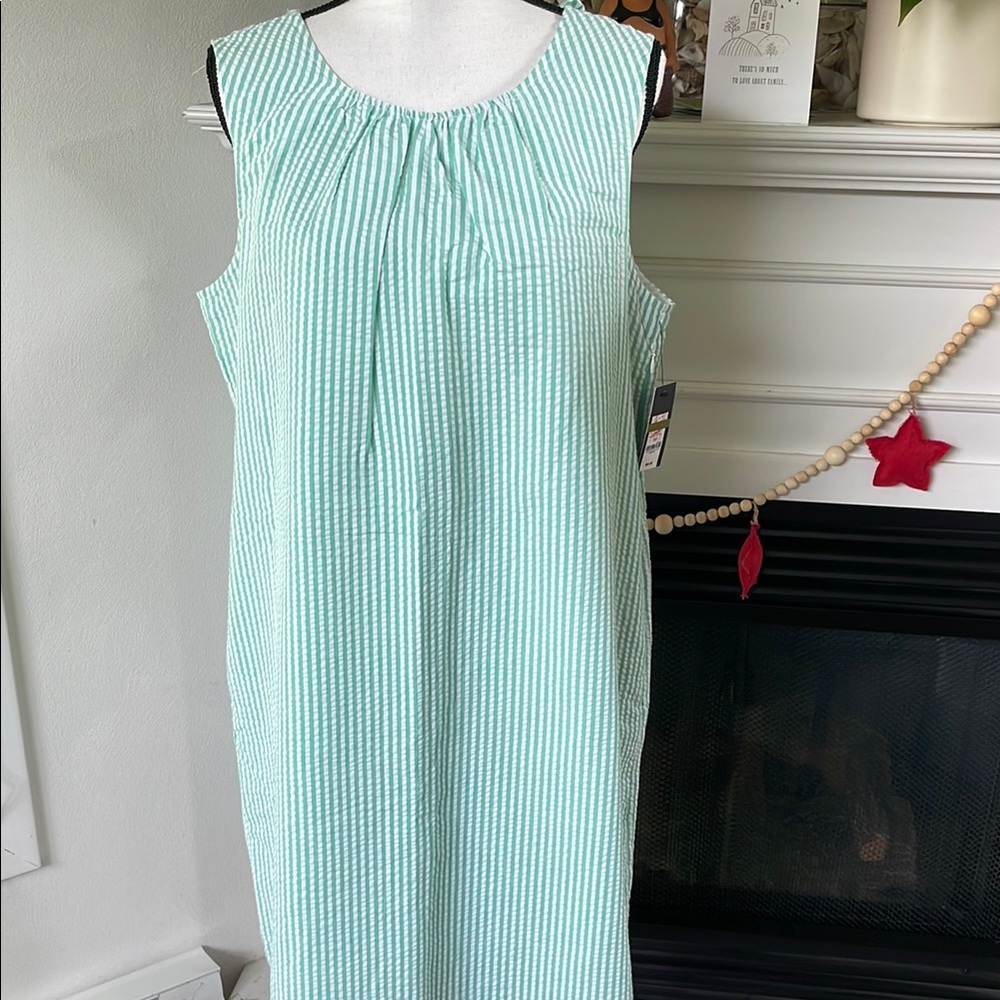 Sleeveless Mint Seersucker Shift Dress